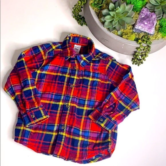 Carter’s Primary Color Plaid Button Down Flannel - Picture 1 of 8